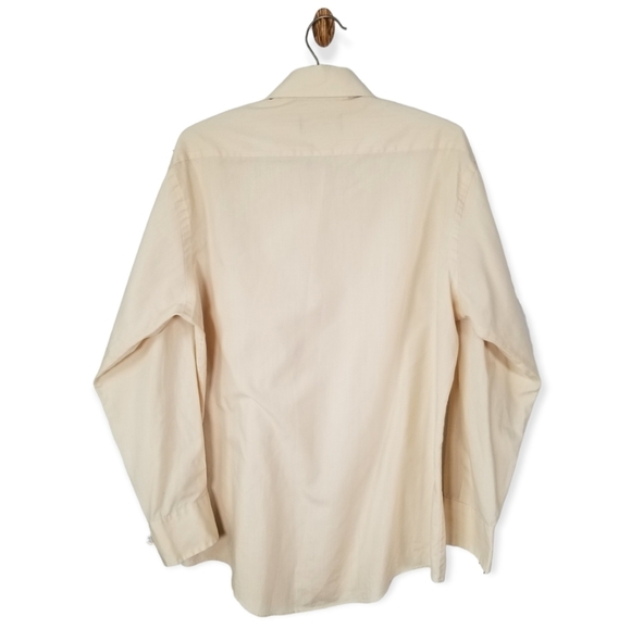 Vintage Beige Tan Work Shirt, Button Up Dress Shirt, thin Men 16-33 - Picture 3 of 7